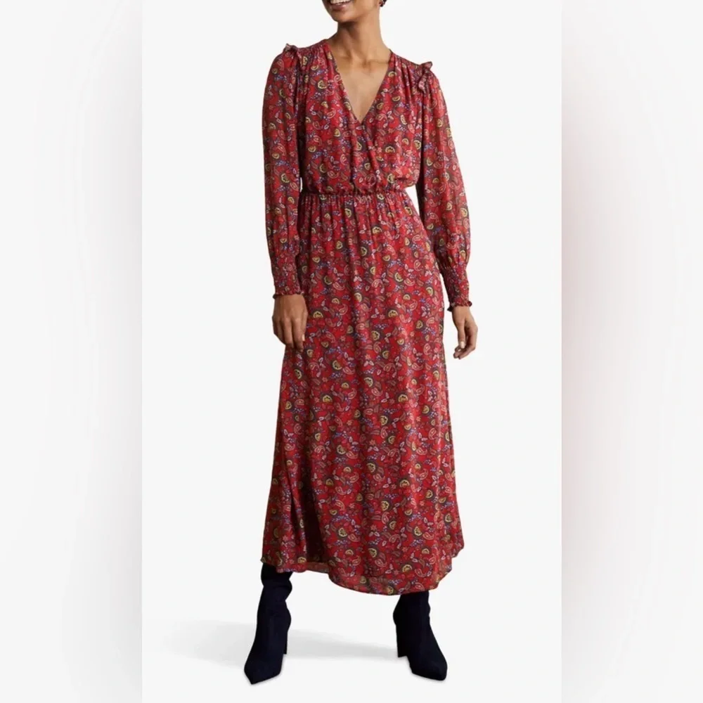 boden red wrap dress Boden Women's Winterberry, Exotic Floral Becky Midi Wrap Dress